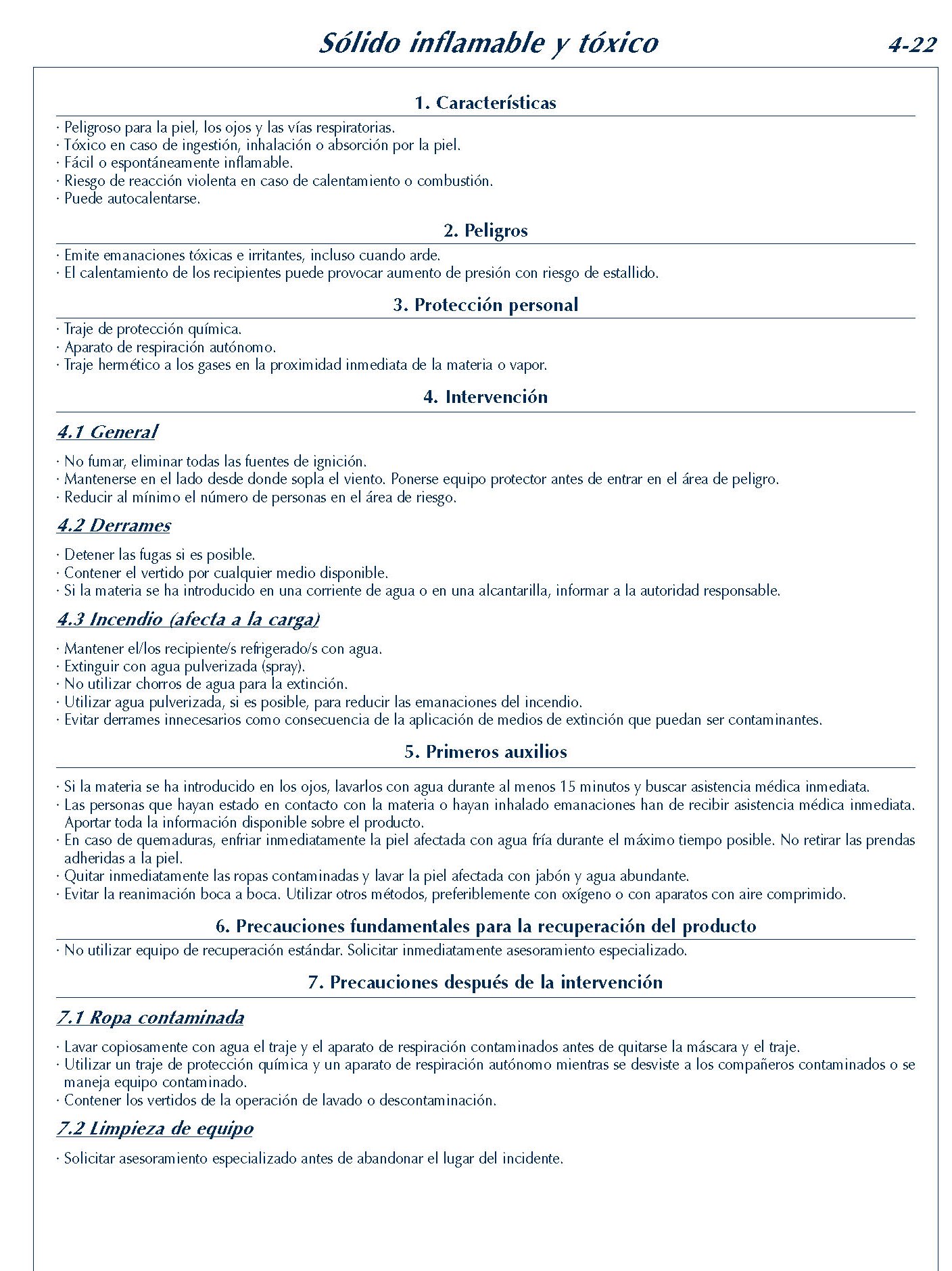 206 FICHA 4-22 SOLIDO INFLAMABLE TOXICO FICHAS EMERGENCIA